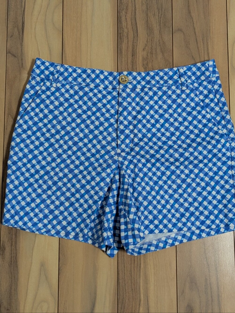 EUC! Lilly Pulitzer Gretchen High Rise Shorts Boca Blue Double Checking Size 8